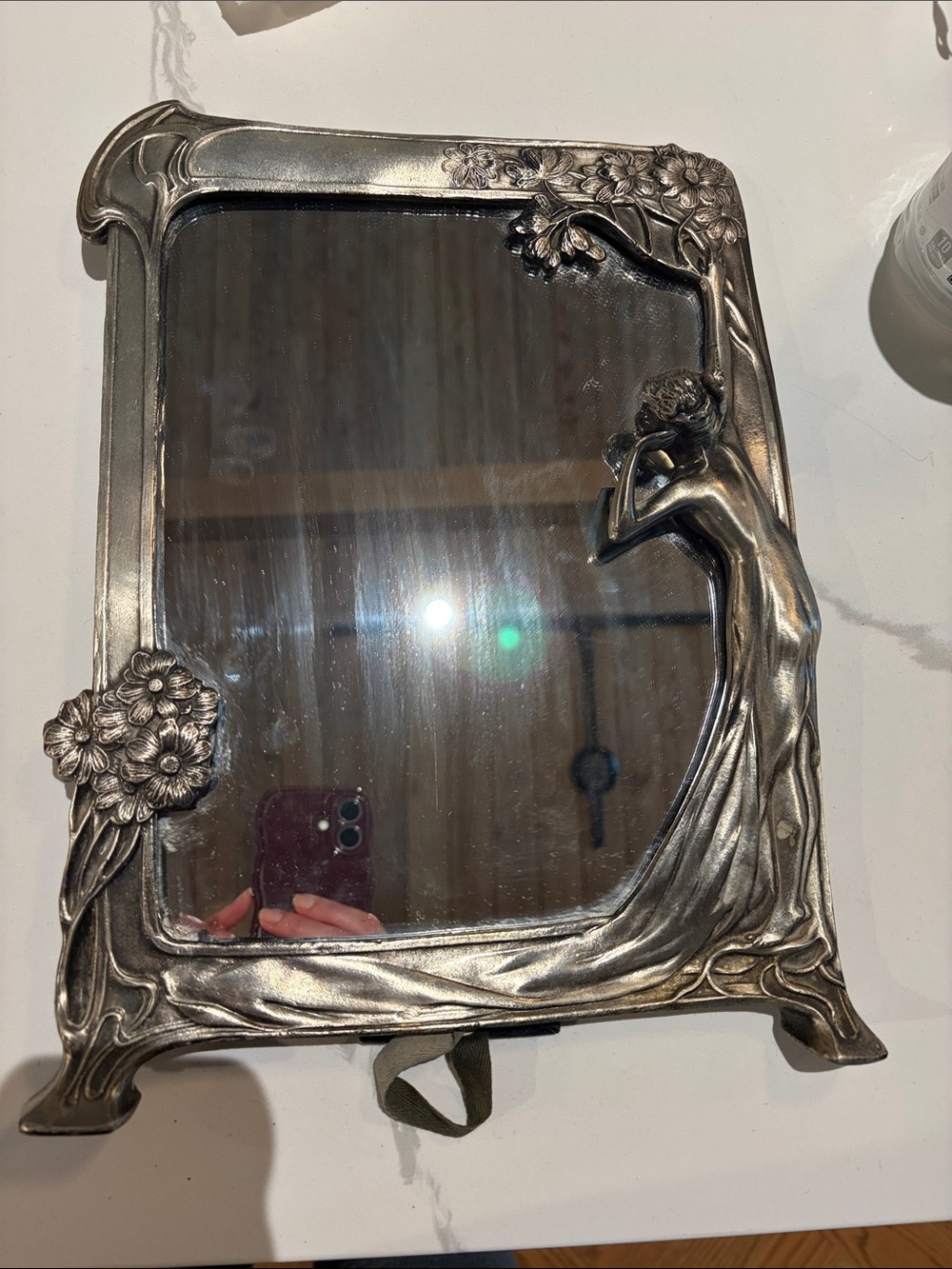 Vintage AntiqueLindsey Coll Art Nouveau Silver Wall Mirror with Figurative Frame